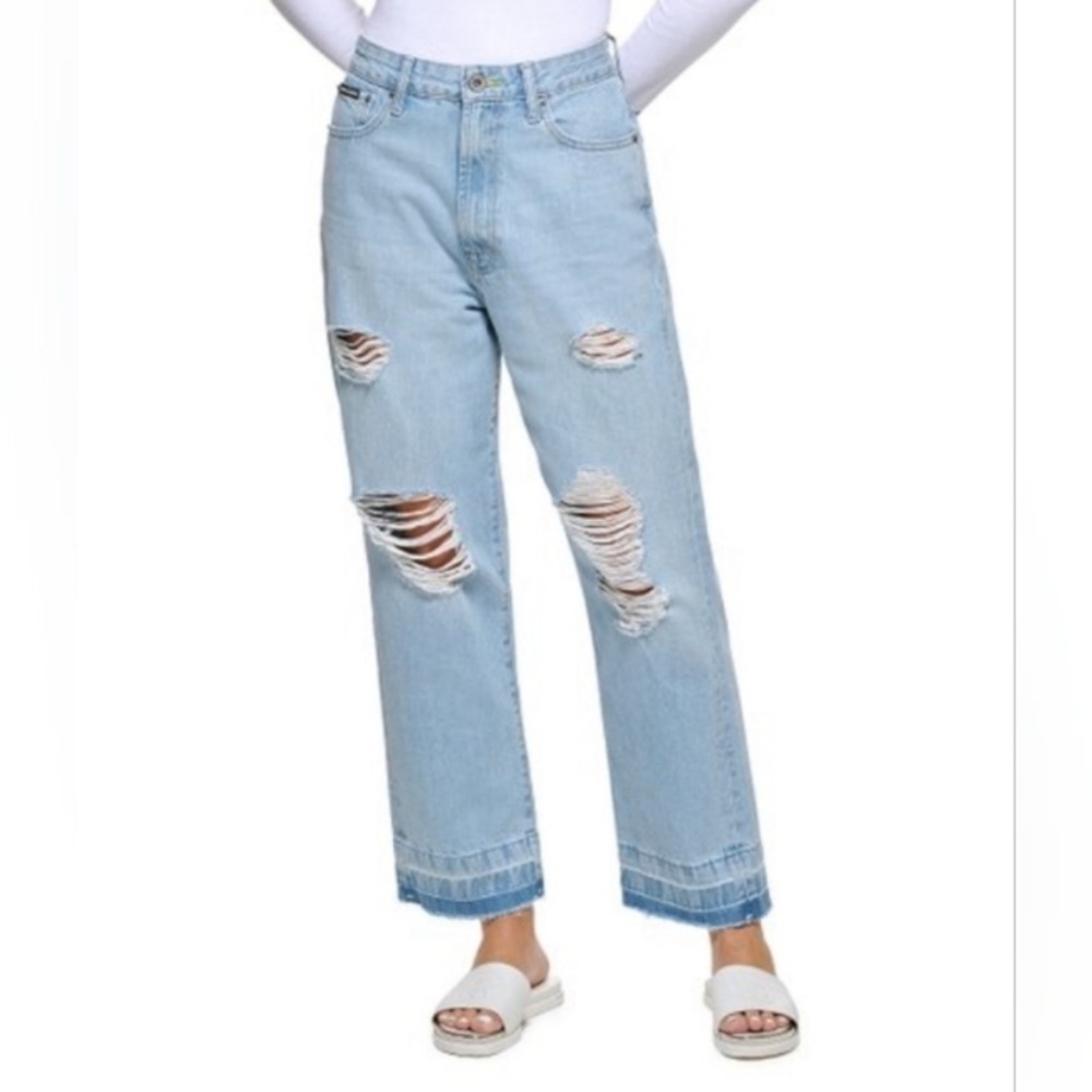 NWT DKNY Distressed High Rise Straight Leg Jeans Size 31 / 12